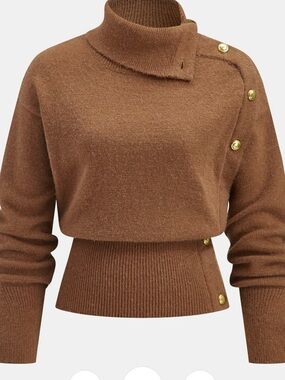 Commense Cinched Waist Asymmetrical Turtleneck Sweater